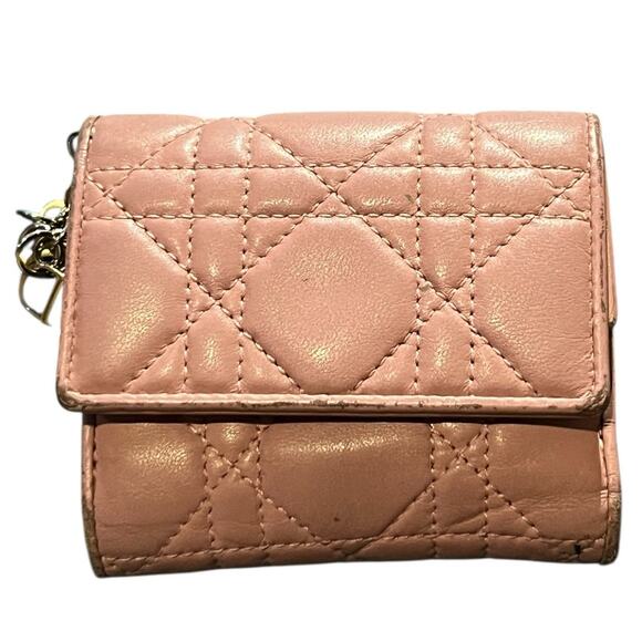 Dior Lady Dior Lotus Wallet Cannage Light Pink  Calfskin Tri-Fold - Picture 1 of 13